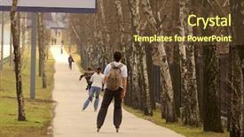  Presentation with roller skating - PPT theme with healthy communities - group of teenagers roller skating background and a  colored foreground