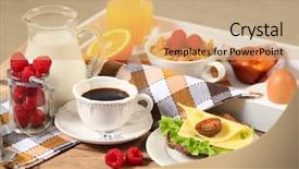  Presentation with brunch breakfast buffet healthy continental - Audience pleasing slide set consisting of healthy continental breakfast on wooden backdrop and a coral colored foreground