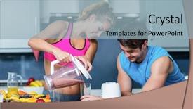  Presentation with healthy workspace - Audience pleasing presentation consisting of healthy couple preparing a smoothie backdrop and a light blue colored foreground