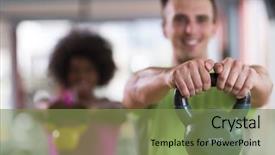  Presentation with lifting weights - Slide deck having healthy couple workout with weights lifting dumbbells at gym african american woman with afro hairstyle background and a seafoam green colored foreground