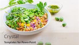  Presentation with salad dressing - Slide deck consisting of healthy-couscous-salad-with-edamame background and a  colored foreground