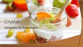  Presentation with muesli - Slides with healthy dessert with muesli and fruits on table background and a yellow colored foreground