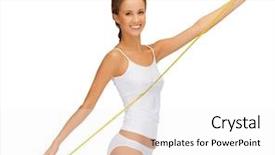  Presentation with measure for measure - Slides having healthy diet body weight control - picture of young beautiful woman background and a white colored foreground