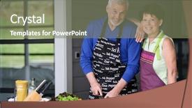  Presentation with weight control - PPT theme featuring healthy diet body weight control - senior couple cooking at home background and a violet colored foreground