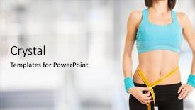  Presentation with weight control - Amazing PPT layouts having healthy diet body weight control - woman holding a measuring tape backdrop and a light gray colored foreground