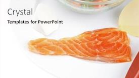  Presentation with green fresh food - Amazing presentation having healthy diet food - fresh green lettuce salad with smoked salmon an light white goat feta cheese in transparent bowl isolated over white background backdrop and a white colored foreground