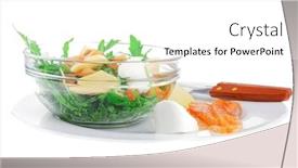  Presentation with green fresh food - Presentation theme enhanced with healthy diet food - fresh green lettuce salad with smoked salmon an light white goat feta cheese in transparent bowl isolated over white background background and a white colored foreground