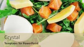  Presentation with green fresh food - Amazing PPT theme having healthy diet food - fresh green lettuce salad with smoked salmon an light white goat feta cheese in transparent bowl isolated over white background backdrop and a soft green colored foreground