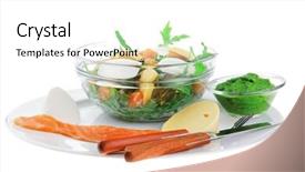  Presentation with green fresh food - Presentation theme featuring feta cheese in transparent bowl background and a white colored foreground