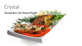  Presentation with tuna fish - Colorful slide set enhanced with healthy dinner grilled sea tuna fish with lemon and vegetables on white china plate isolated over white background backdrop and a white colored foreground