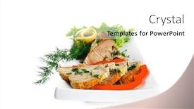  Presentation with fish tuna - Beautiful slides featuring healthy dinner grilled sea tuna fish with lemon and vegetables on white china plate isolated over white background backdrop and a white colored foreground