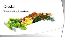  Presentation with fish tuna - PPT theme consisting of healthy dinner grilled sea tuna fish with lemon and vegetables on white china plate isolated over white background background and a white colored foreground