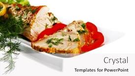  Presentation with tuna fish - Audience pleasing presentation consisting of healthy dinner grilled sea tuna fish with lemon and vegetables on white china plate isolated over white background backdrop and a white colored foreground