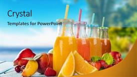  Presentation with healthy juice - Colorful PPT theme enhanced with healthy drinks antioxidants and summer backdrop and a cyan colored foreground