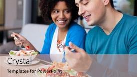  Presentation with lunch - Theme having healthy eating - lovely interracial couple having lunch background and a coral colored foreground
