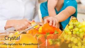  Presentation with breakfast children - Slide deck enhanced with healthy eating - mother and child background and a gold colored foreground