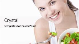  Presentation with salad - Theme consisting of healthy eating - smiling girl with a salad background and a sky blue colored foreground