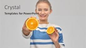  Presentation with healthy people - Amazing slide deck having healthy-eating-and-people-concept backdrop and a light gray colored foreground