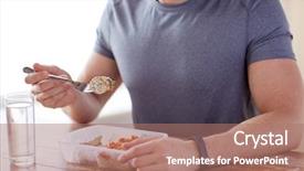  Presentation with meat food - Presentation theme featuring healthy eating balanced diet food background and a coral colored foreground