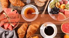  Presentation with tea croissant - Presentation theme featuring healthy-eating-breakfast-with-coffee background and a red colored foreground