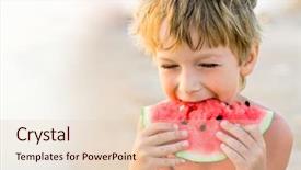  Presentation with children and turn taking - Slides with healthy eating children - boy taking a bite background and a lemonade colored foreground