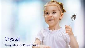  Presentation with spoon - Beautiful PPT theme featuring healthy eating children - girl holding a spoon backdrop and a  colored foreground