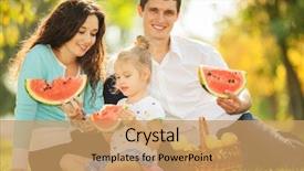  Presentation with family healthy eating - Cool new slide deck with healthy eating children - happy family having a picnic backdrop and a  colored foreground