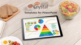  Presentation with statistics - Presentation theme having healthy eating concept - close up of tablet with several dieting statistics background and a soft green colored foreground