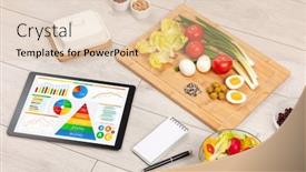  Presentation with clean water healthy concept - Colorful presentation enhanced with healthy eating concept - close up of tablet with several dieting statistics backdrop and a lemonade colored foreground