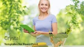  Presentation with green food technology - Colorful PPT theme enhanced with healthy-eating-cooking-food-technology backdrop and a yellow colored foreground