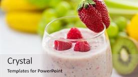  Presentation with healthy people - Amazing PPT theme having healthy eating cooking vegetarian food dieting and people concept - close up of glass with strawberry milk shake and fruits backdrop and a mint green colored foreground