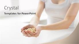  Presentation with healthy food - Colorful presentation theme enhanced with up of woman hands holding backdrop and a white colored foreground