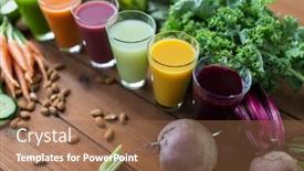  Presentation with healthy eating - Slide deck consisting of healthy eating drinks diet and detox concept - glasses with different fruit or vegetable juices and food on table background and a coral colored foreground
