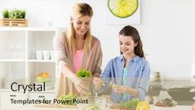  Presentation with cooking kids - PPT layouts consisting of healthy eating family and people background and a soft green colored foreground