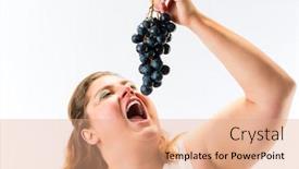  Presentation with fat - Theme with healthy eating - fat woman with grapes background and a coral colored foreground
