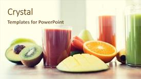  Presentation with healthy eating - Slides with healthy eating food and diet concept- close up of fresh juice glass and fruits on table background and a cream colored foreground