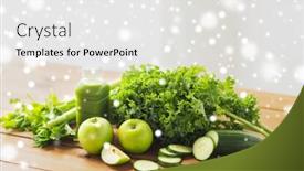  Presentation with healthy juice - Presentation theme consisting of healthy eating food diet and vegetarian concept - bottle with green juice fruits and vegetables on wooden table over snow background and a white colored foreground