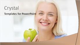  Presentation with healthy diet organic food - Amazing PPT theme having healthy eating organic food fruits diet and people concept - happy woman eating green apple at home backdrop and a lemonade colored foreground