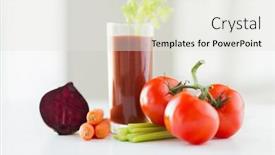  Presentation with healthy diet organic food - PPT theme having healthy eating organic food and diet concept - close up of fresh juice glass and vegetables on table background and a sky blue colored foreground