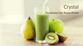  Presentation with healthy diet organic food - Beautiful PPT layouts featuring healthy eating organic food and diet concept - close up of fresh green juice glass and fruits on table backdrop and a soft green colored foreground