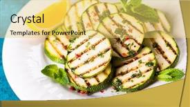  Presentation with healthy eating food photography - Cool new PPT theme with healthy eating summer grilled zucchini backdrop and a yellow colored foreground