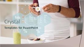  Presentation with nutritional value - Beautiful presentation design featuring healthy-eating-technology-and-people backdrop and a sky blue colored foreground