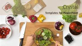  Presentation with pov - Cool new PPT theme with healthy-eating-vegetarian-food backdrop and a coral colored foreground