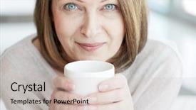  Presentation with cup trophy star award - Colorful slide set enhanced with healthy eyes - portrait of mature woman backdrop and a soft green colored foreground