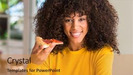  Presentation with african american teen girls - Beautiful presentation theme featuring healthy fast food - african american woman ready backdrop and a gold colored foreground