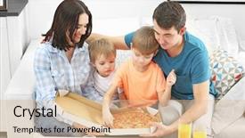  Presentation with pizza - Slides with healthy fast food - happy family eating pizza background and a lemonade colored foreground