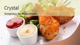  Presentation with roasted chicken - Audience pleasing presentation consisting of healthy fast food - roasted chicken drumsticks and vegetables backdrop and a blonde colored foreground