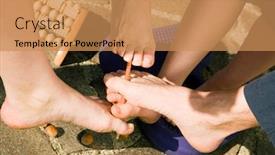  Presentation with gymnastics - Amazing presentation having healthy feet series feet of men and women of different ages performing feet gymnastics with various tools and toys backdrop and a coral colored foreground