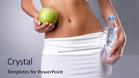  Presentation with healthy food medical bottle - PPT theme consisting of healthy female body with apple background and a  colored foreground