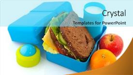  Presentation with lunch box - PPT theme having healthy filled lunch box background and a arctic colored foreground